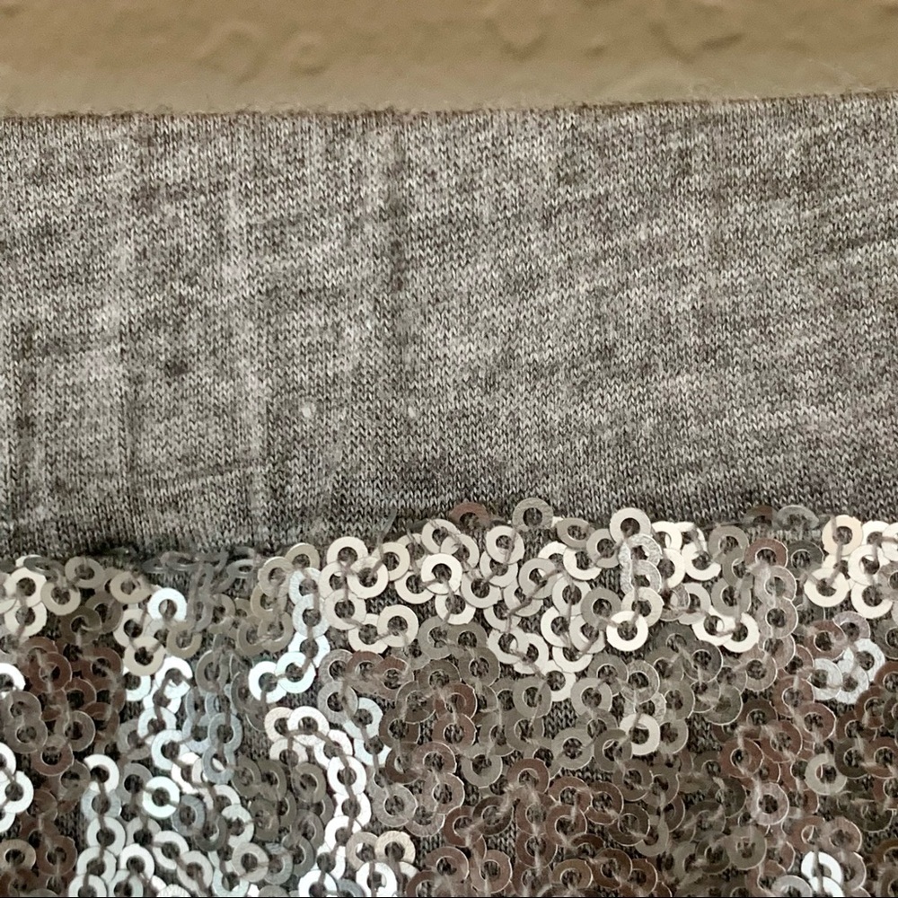 PEEK Silver Sequin Knit Skirt Elastic Drawstring Waist Grey Sparkle Shimmer 8/L - Picture 6 of 8
